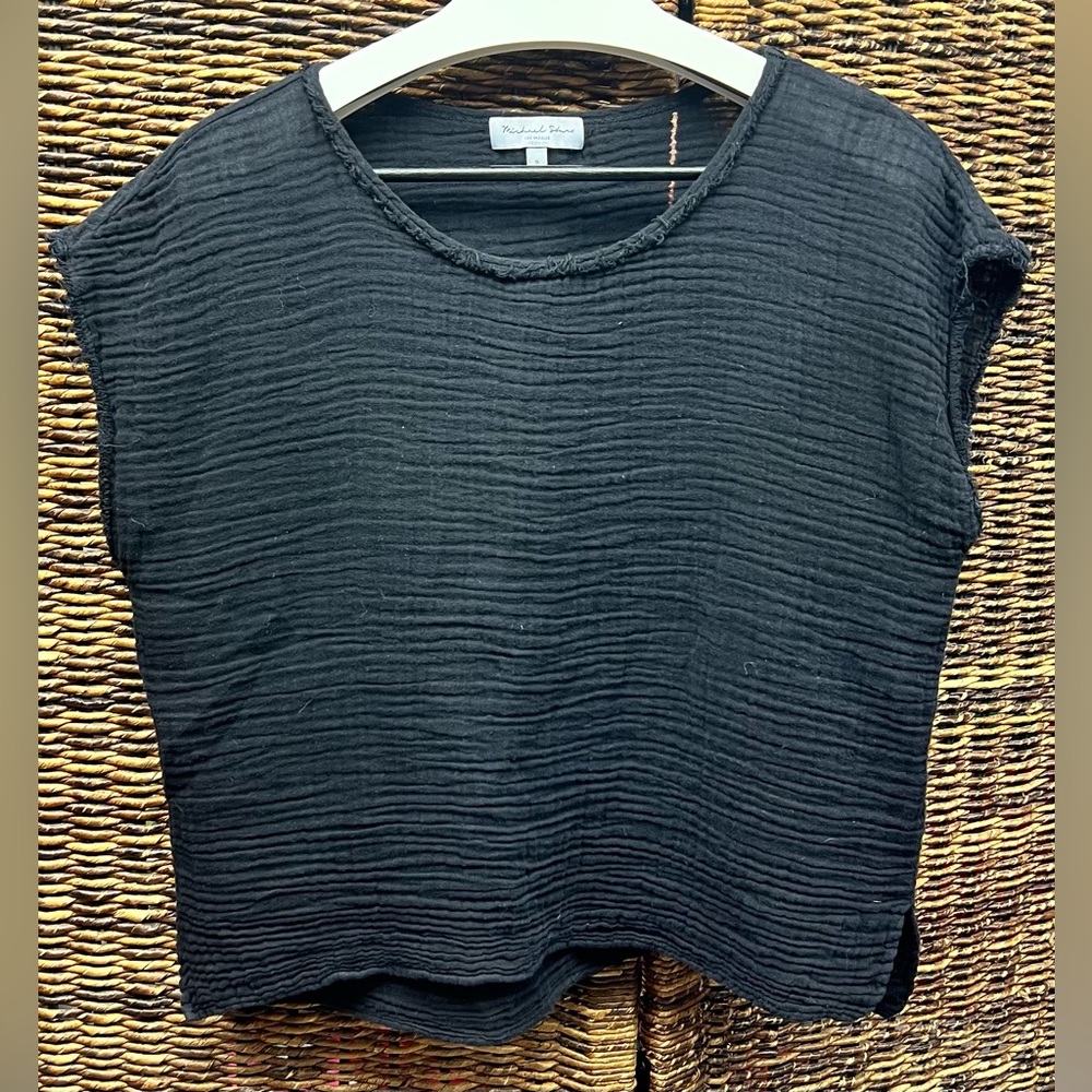 Micheal Stars- Gauze Black‎ Textured Shirt- Small